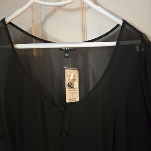 Torrid Black Sheer Short Sleeve Hi-low Blouse